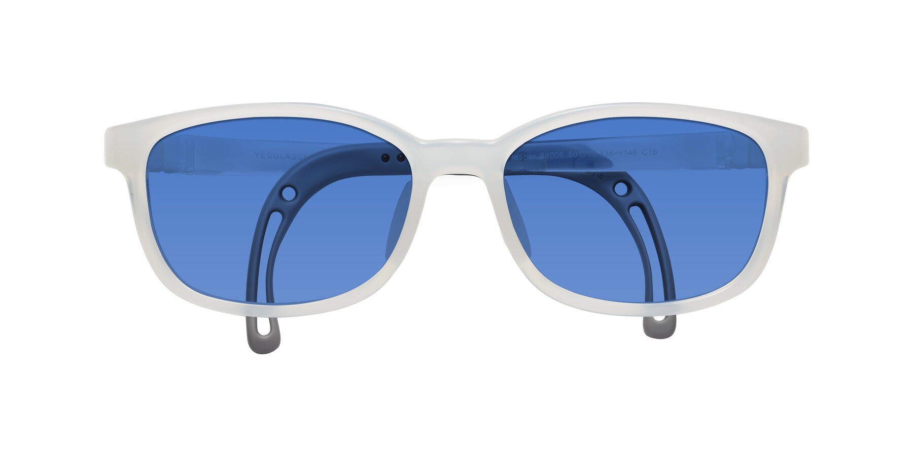 Folded Front of Hesper in Angel White with Blue Tinted Lenses