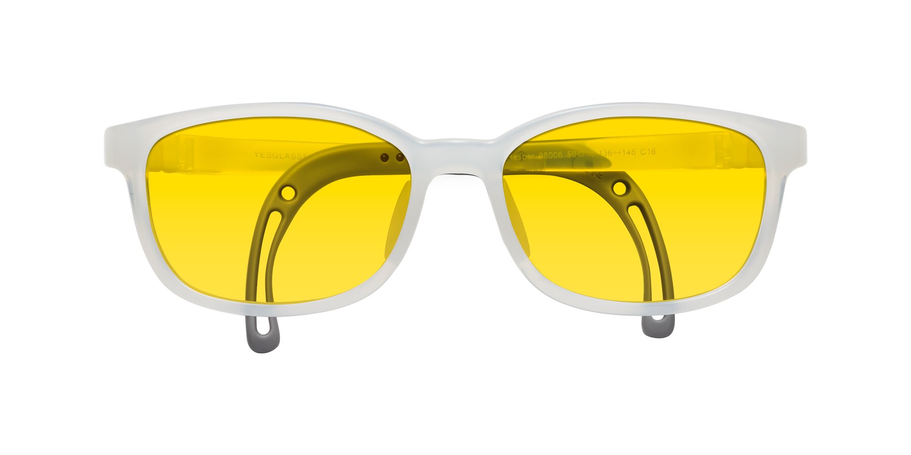 Folded Front of Hesper in Angel White with Yellow Tinted Lenses