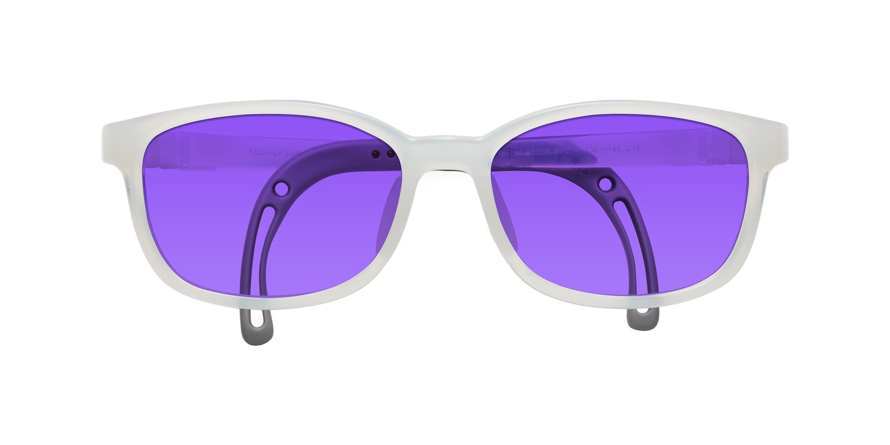 Folded Front of Hesper in Angel White with Purple Tinted Lenses