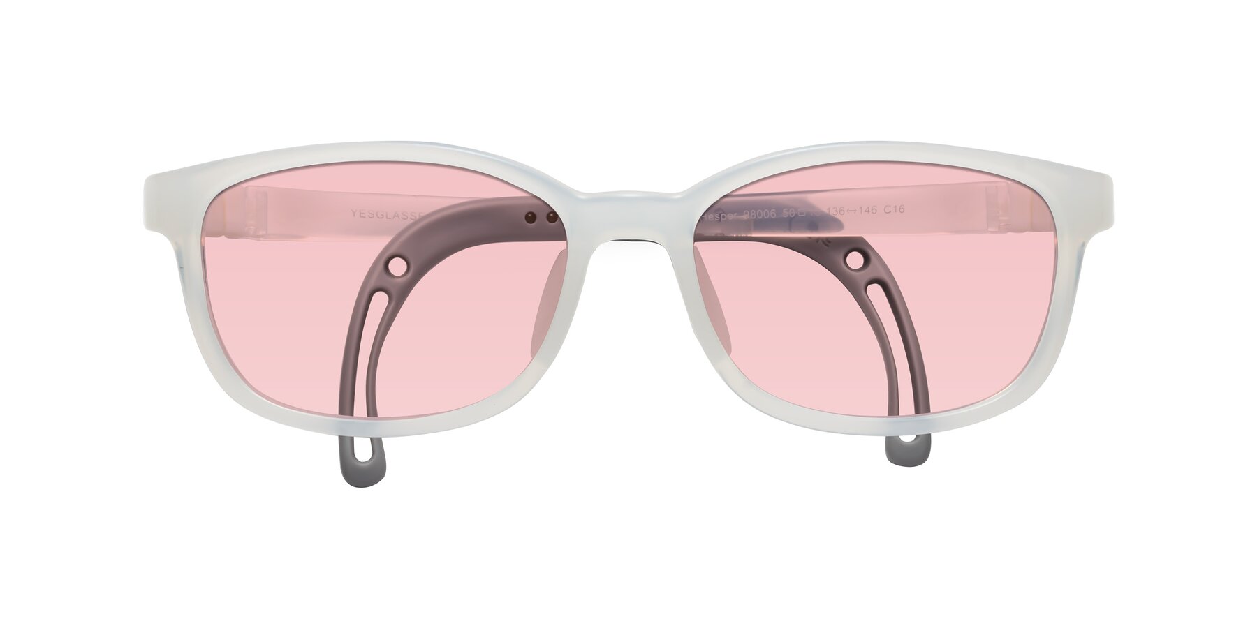 Folded Front of Hesper in Angel White with Light Garnet Tinted Lenses