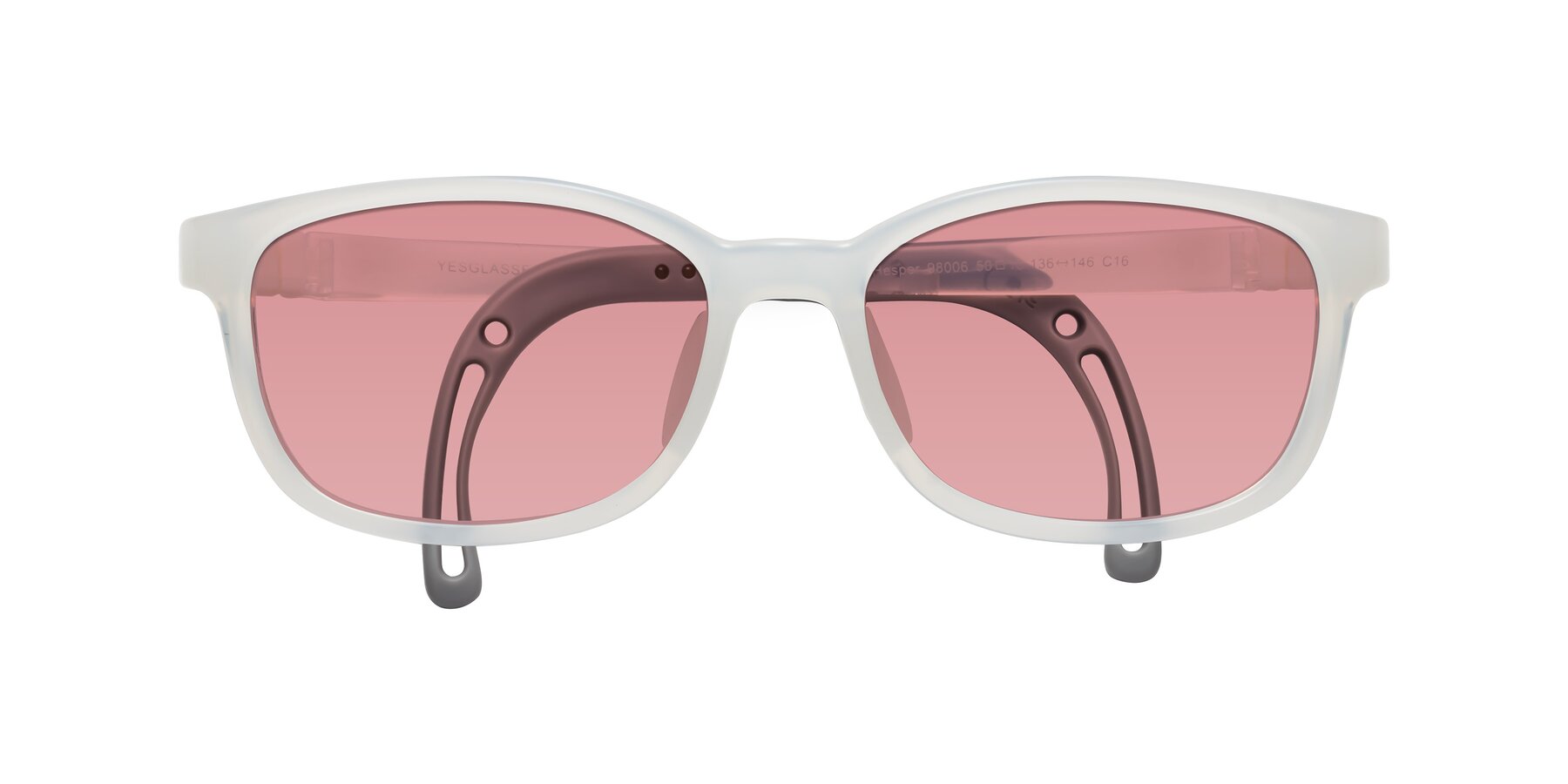 Folded Front of Hesper in Angel White with Medium Garnet Tinted Lenses