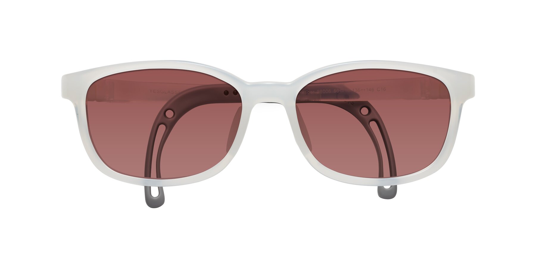 Folded Front of Hesper in Angel White with Garnet Tinted Lenses