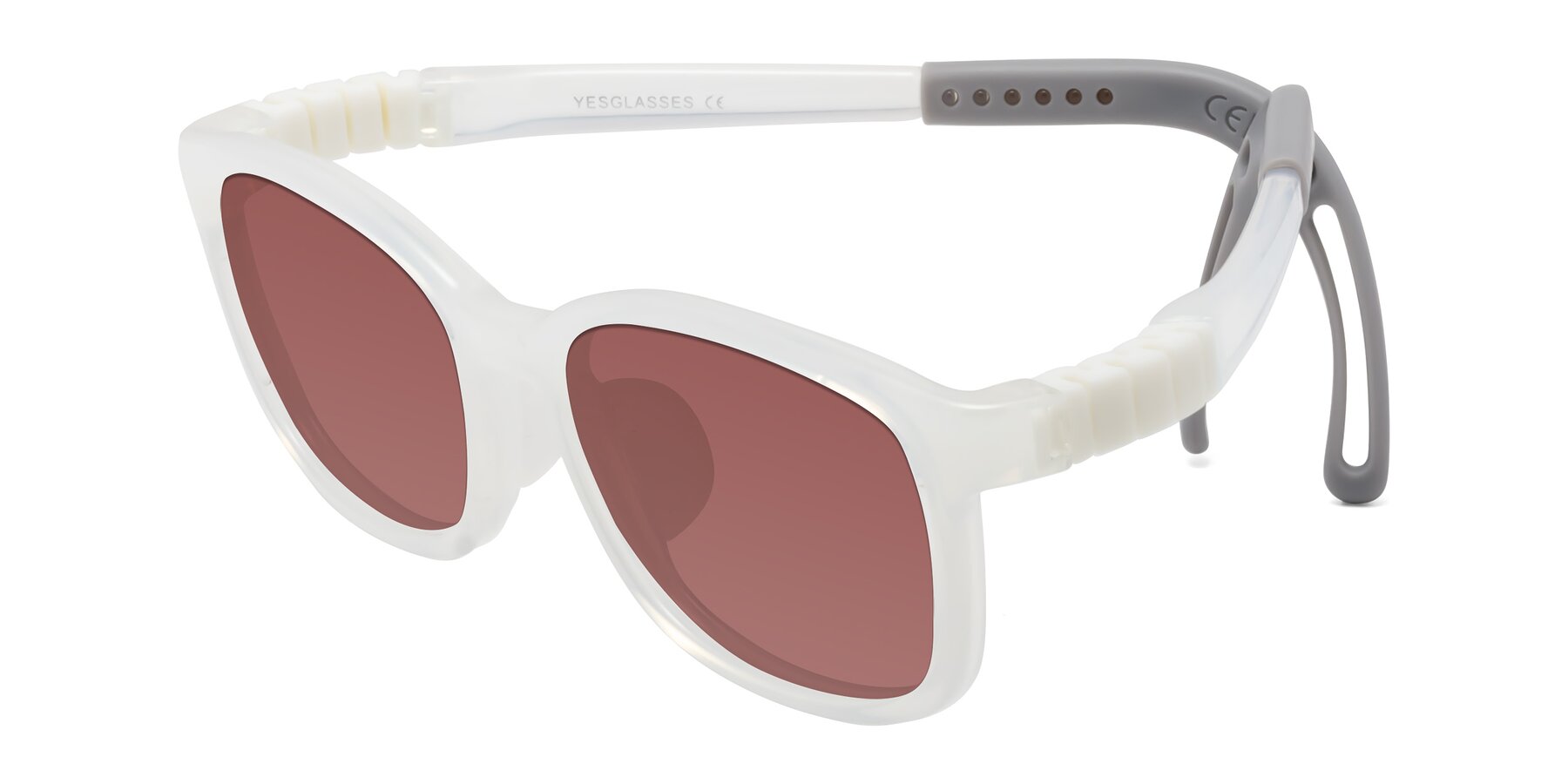 Angle of Hesper in Angel White with Garnet Tinted Lenses