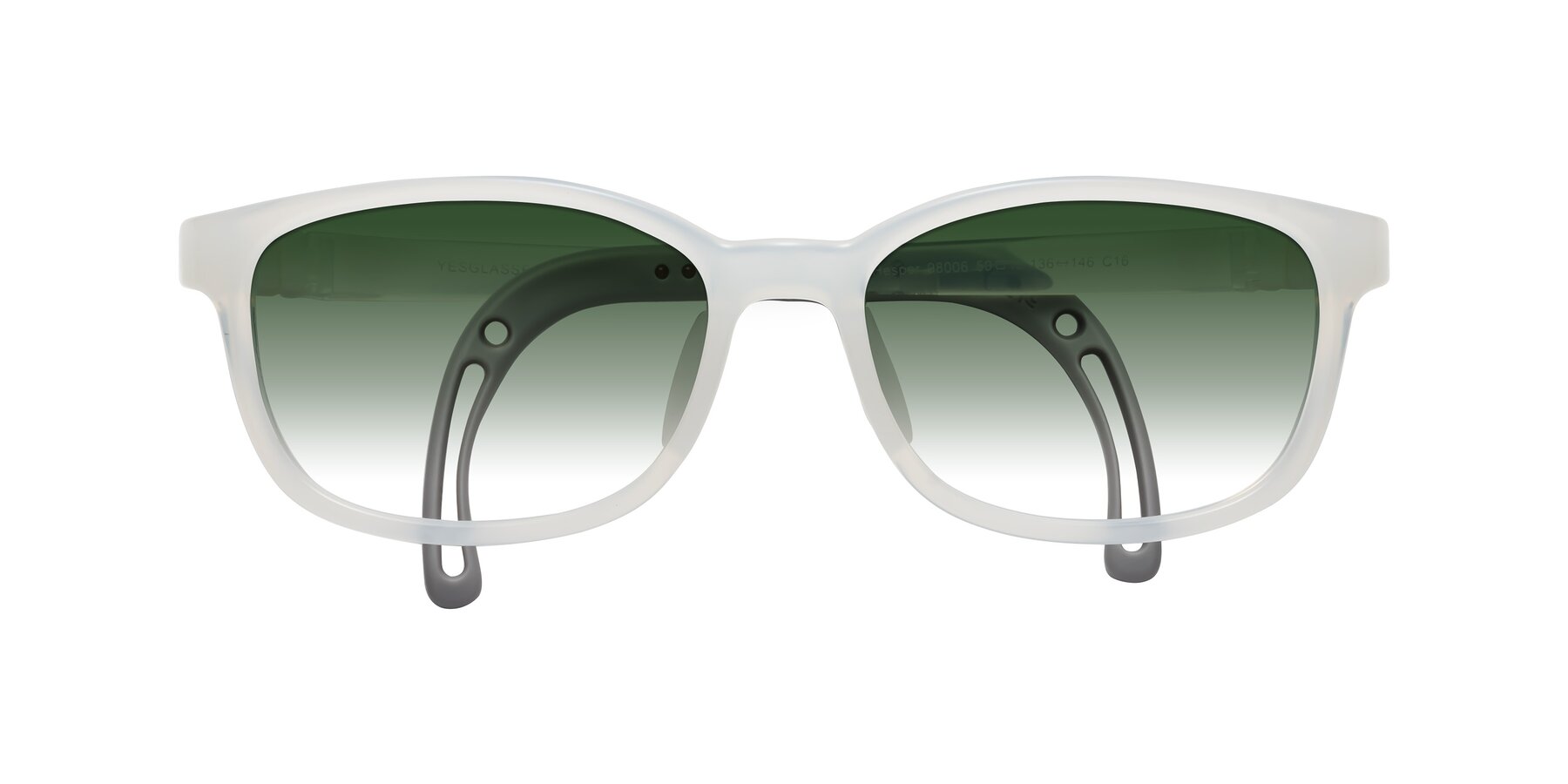 Folded Front of Hesper in Angel White with Green Gradient Lenses