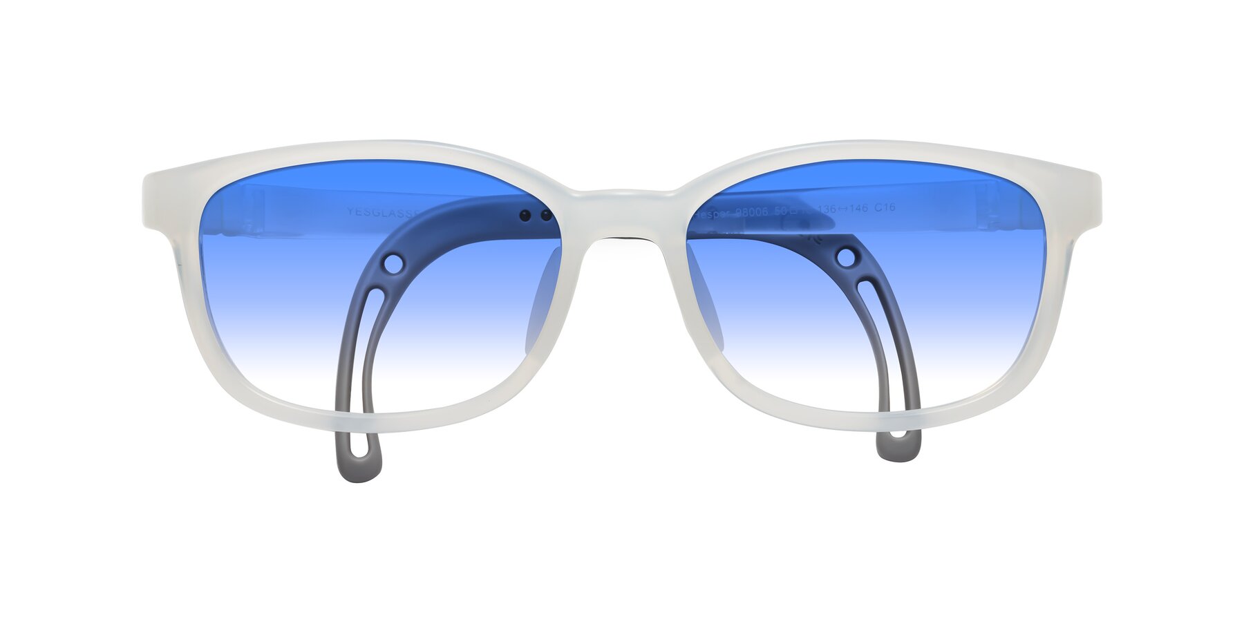 Folded Front of Hesper in Angel White with Blue Gradient Lenses