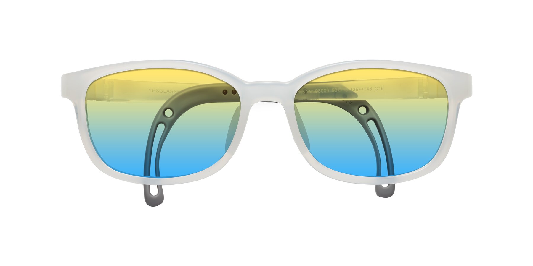 Folded Front of Hesper in Angel White with Yellow / Blue Gradient Lenses