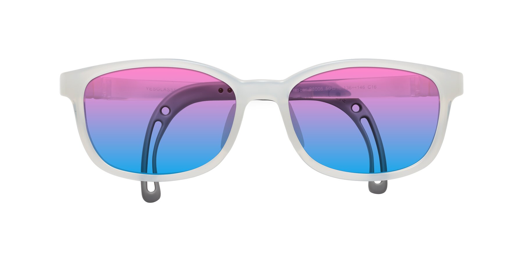 Folded Front of Hesper in Angel White with Pink / Blue Gradient Lenses