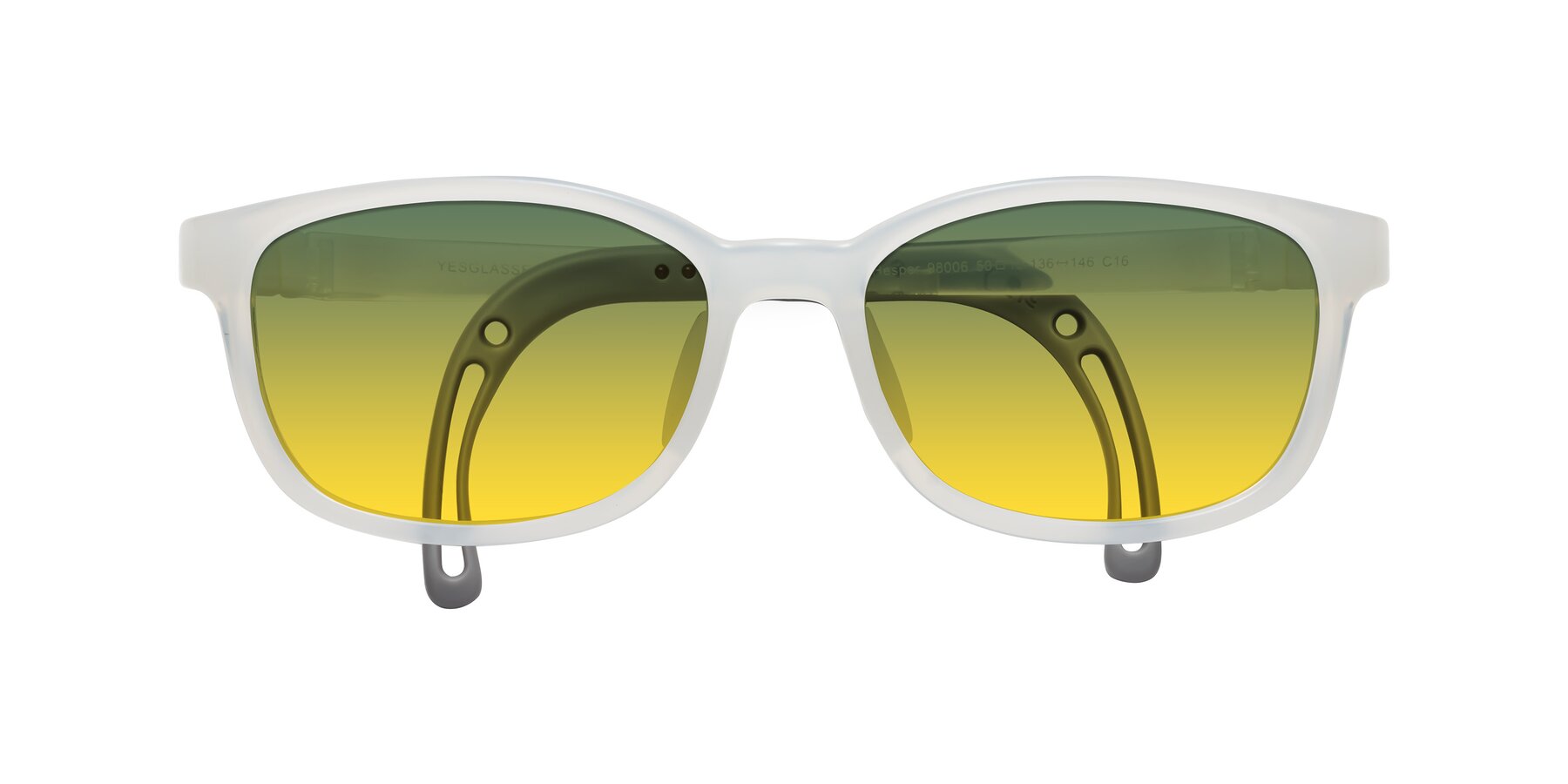 Folded Front of Hesper in Angel White with Green / Yellow Gradient Lenses