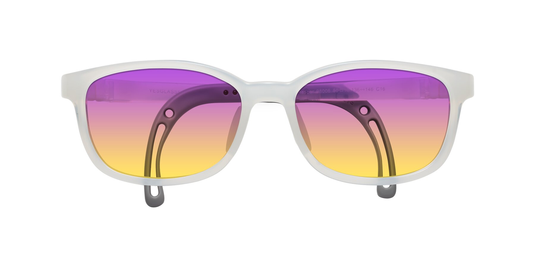 Folded Front of Hesper in Angel White with Purple / Yellow Gradient Lenses