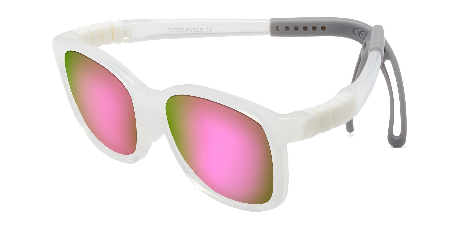 Angle of Hesper in Angel White with Pink Mirrored Lenses