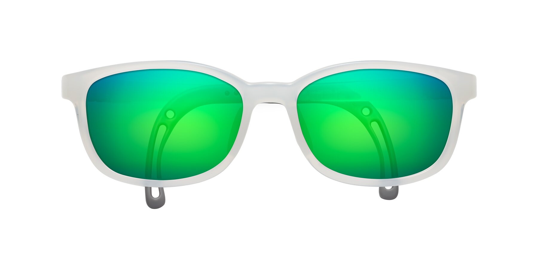 Folded Front of Hesper in Angel White with Green Mirrored Lenses