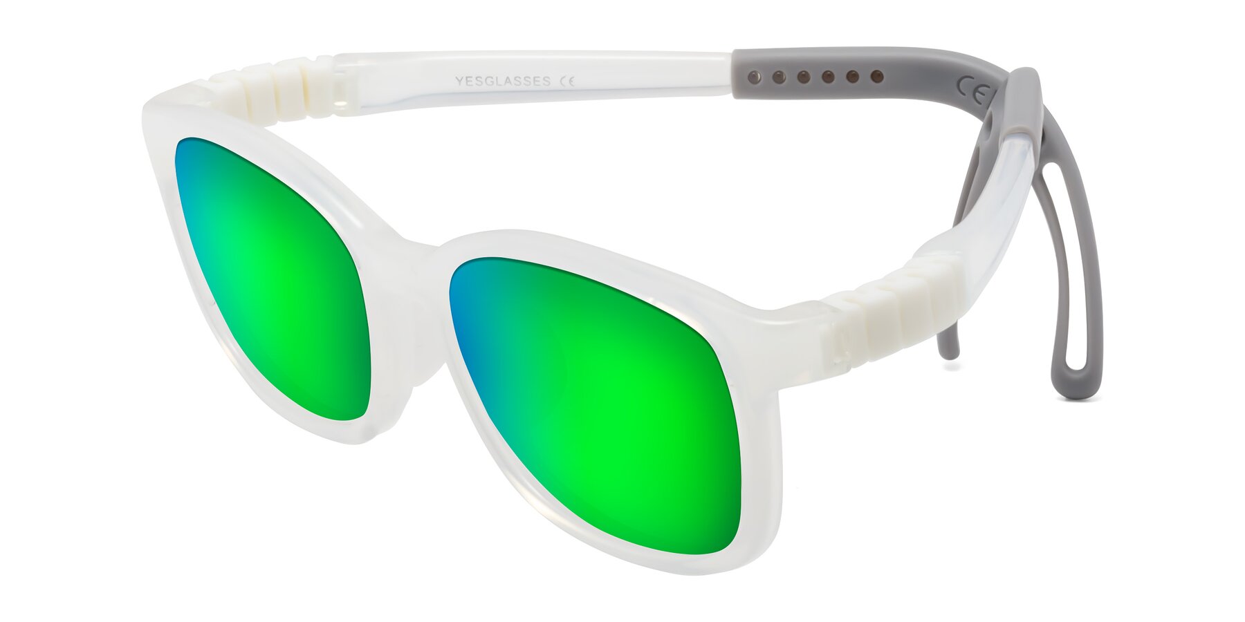 Angle of Hesper in Angel White with Green Mirrored Lenses