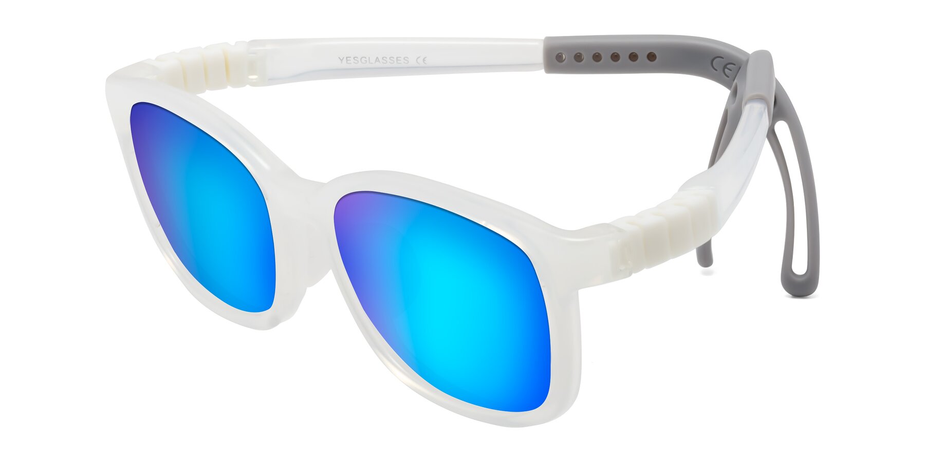 Angle of Hesper in Angel White with Blue Mirrored Lenses