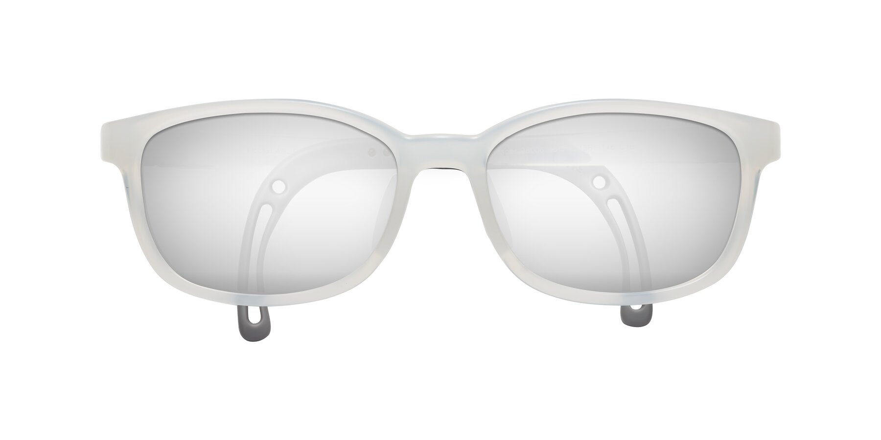 Folded Front of Hesper in Angel White with Silver Mirrored Lenses