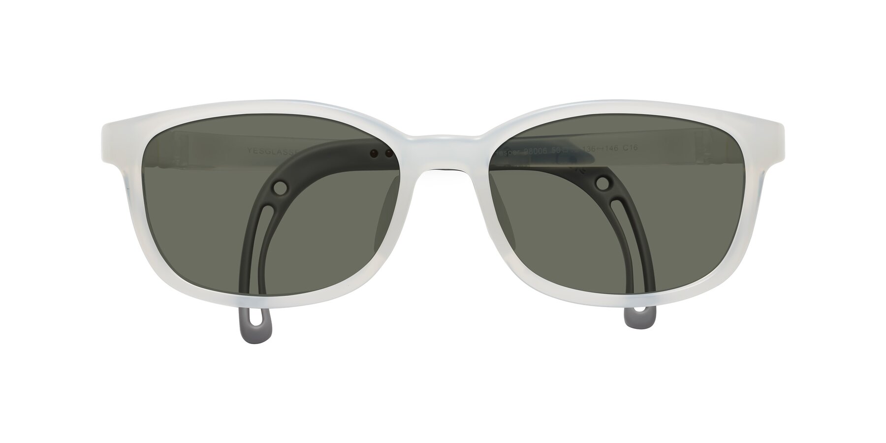 Folded Front of Hesper in Angel White with Gray Polarized Lenses