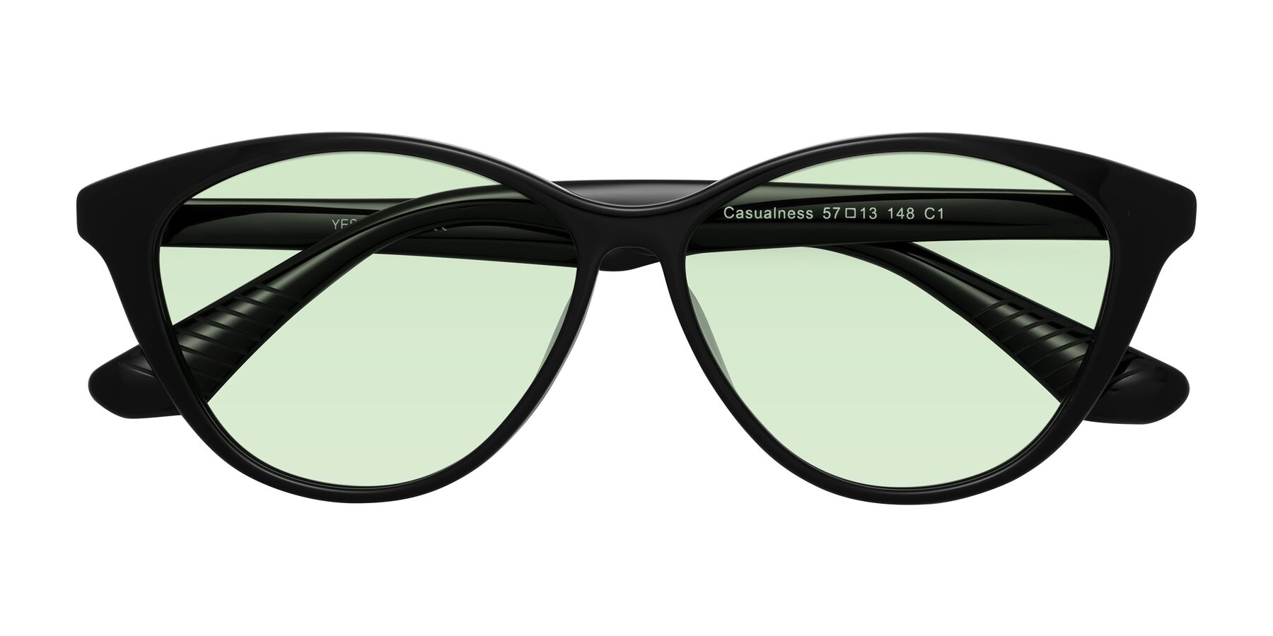 Folded Front of Casualness in Black with Light Green Tinted Lenses