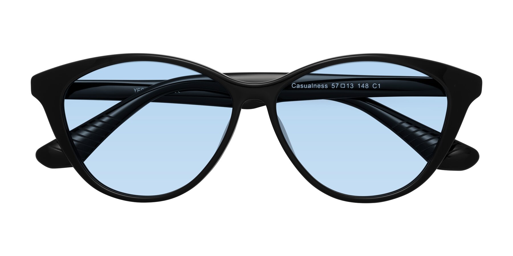 Folded Front of Casualness in Black with Light Blue Tinted Lenses