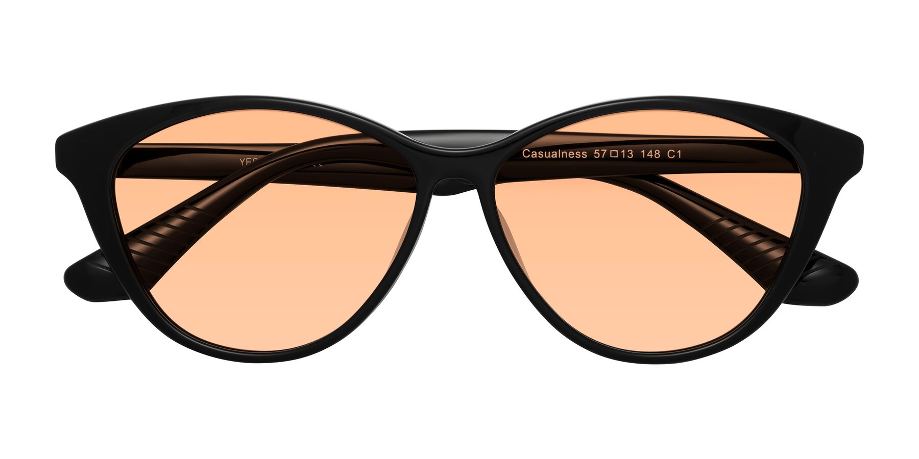 Folded Front of Casualness in Black with Light Orange Tinted Lenses