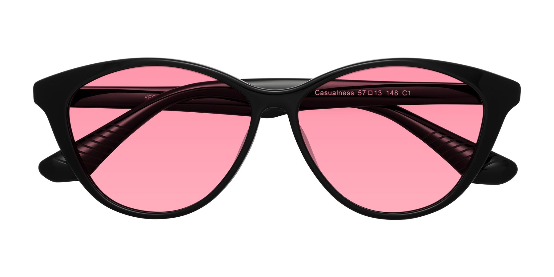 Folded Front of Casualness in Black with Pink Tinted Lenses