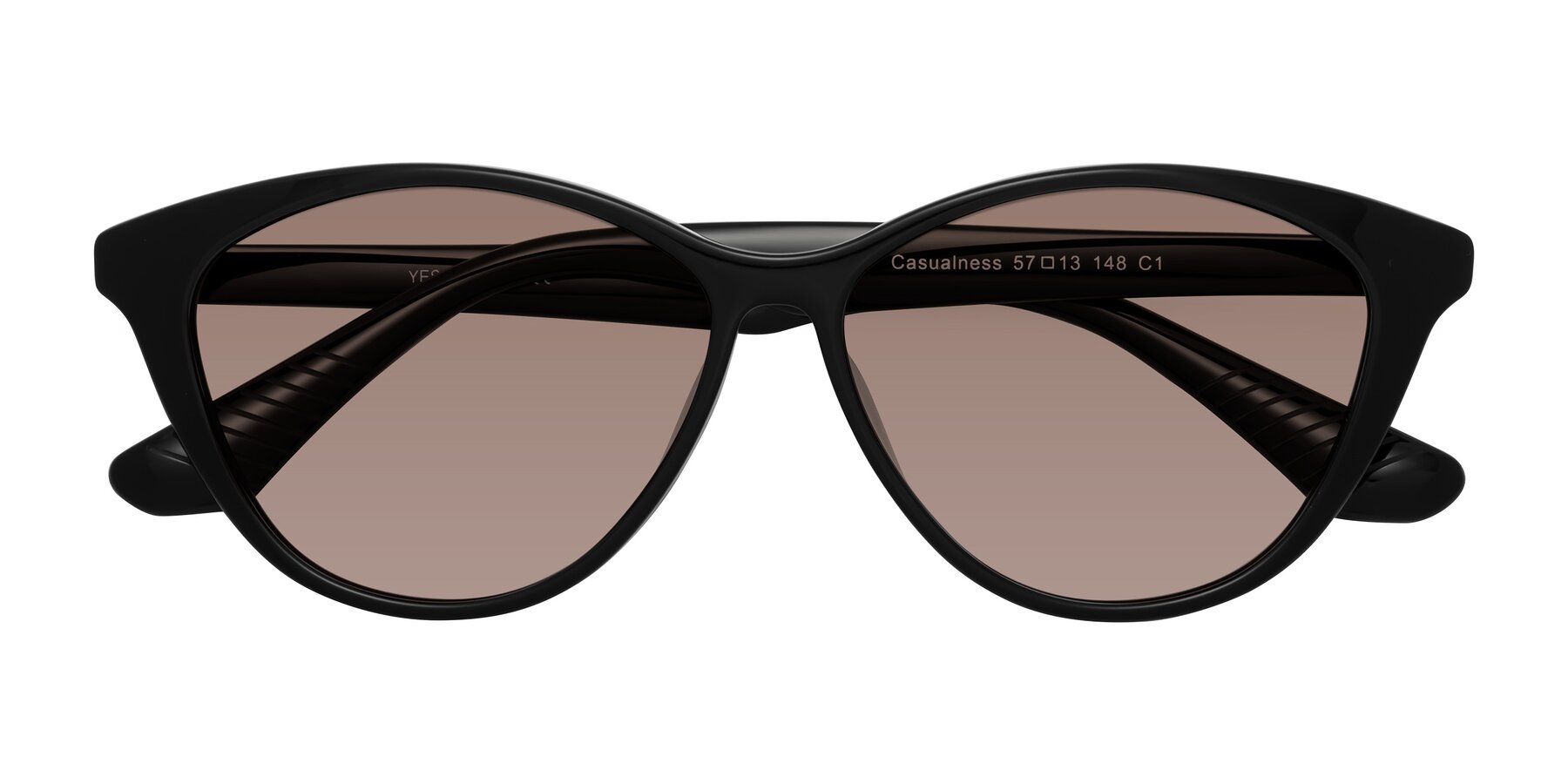 Folded Front of Casualness in Black with Medium Brown Tinted Lenses