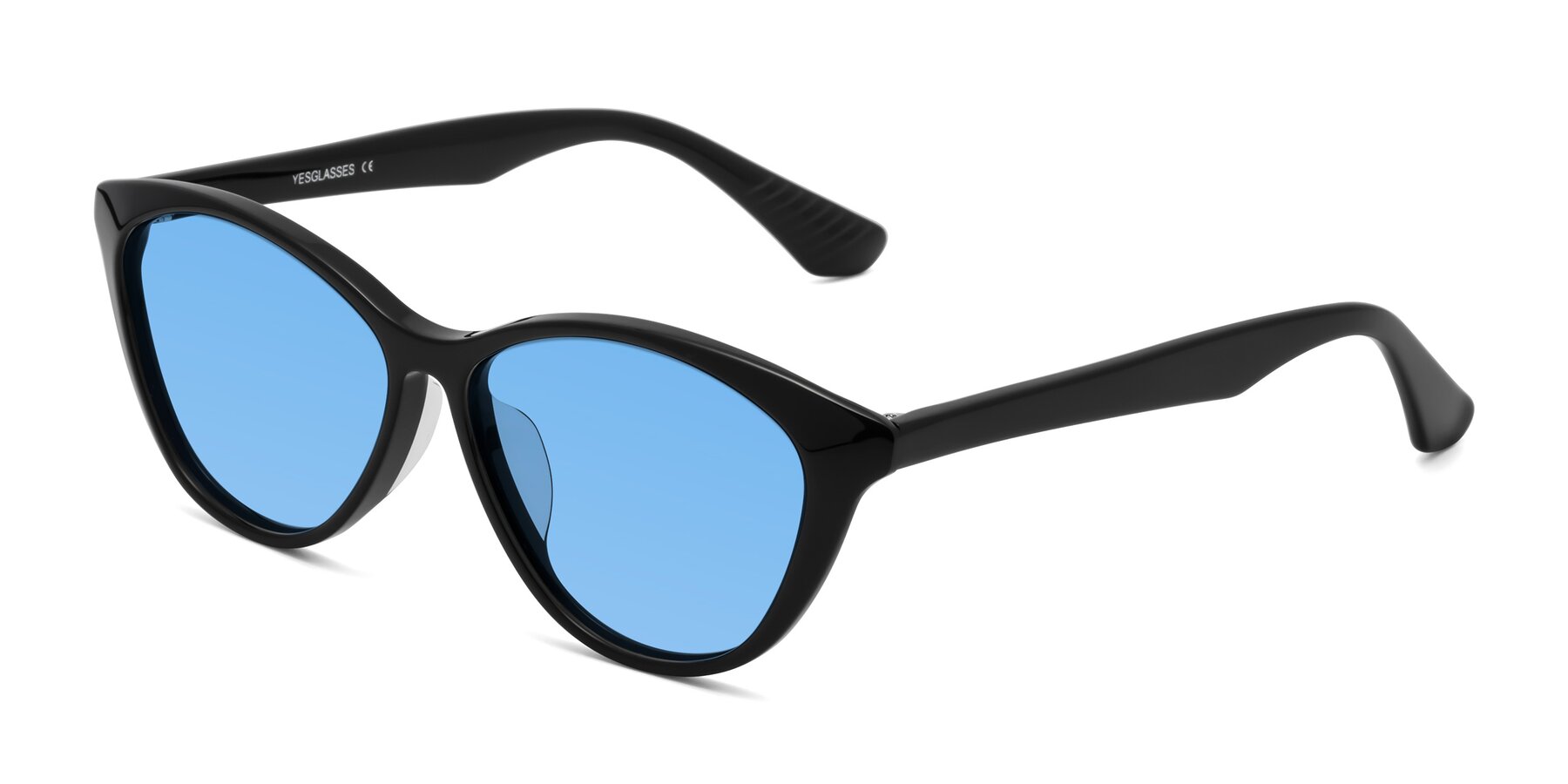 Angle of Casualness in Black with Medium Blue Tinted Lenses