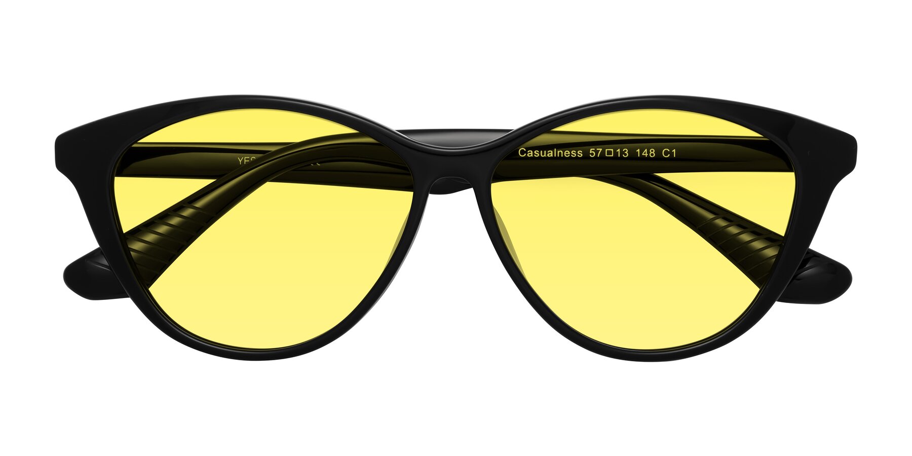 Folded Front of Casualness in Black with Medium Yellow Tinted Lenses