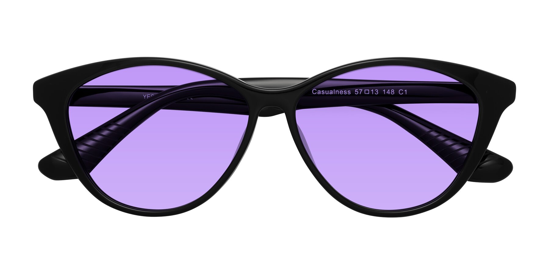 Folded Front of Casualness in Black with Medium Purple Tinted Lenses