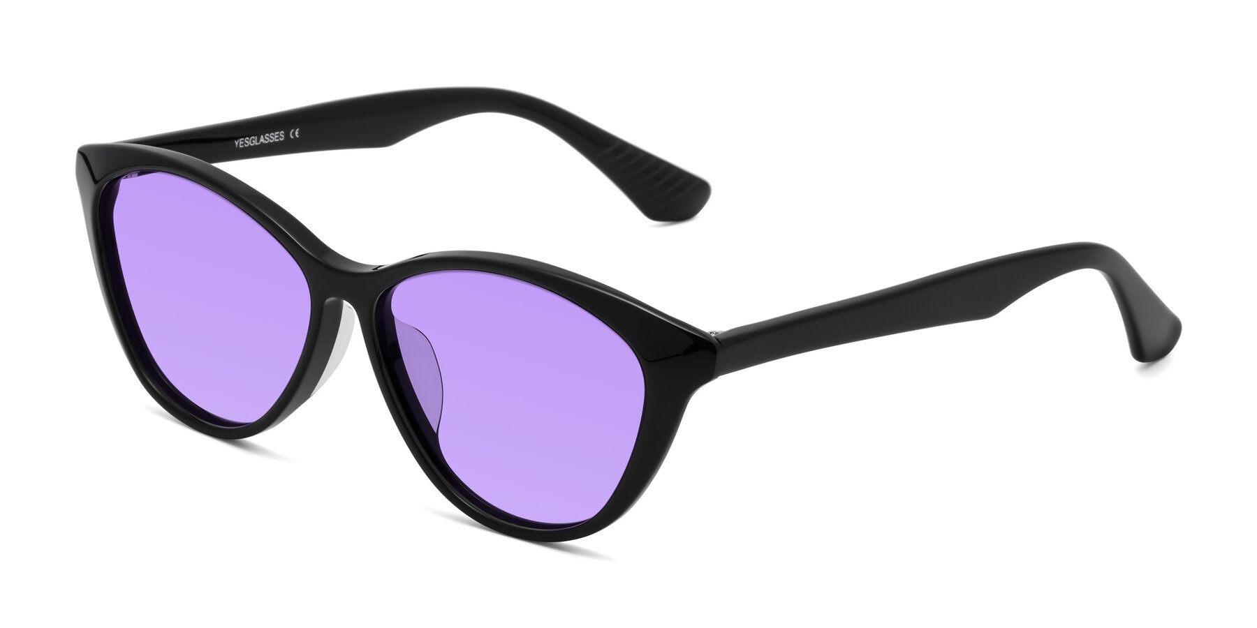 Angle of Casualness in Black with Medium Purple Tinted Lenses