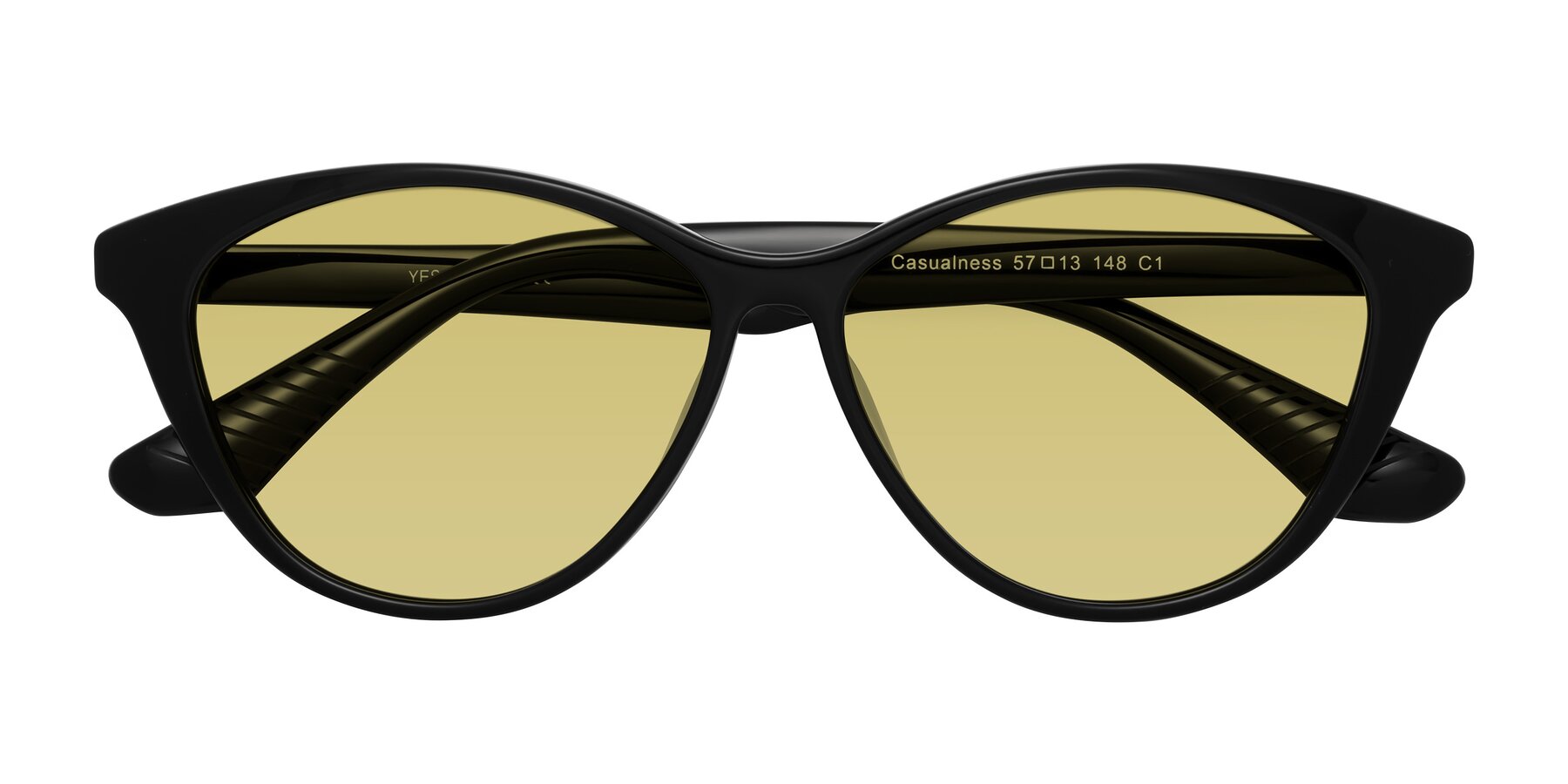 Folded Front of Casualness in Black with Medium Champagne Tinted Lenses