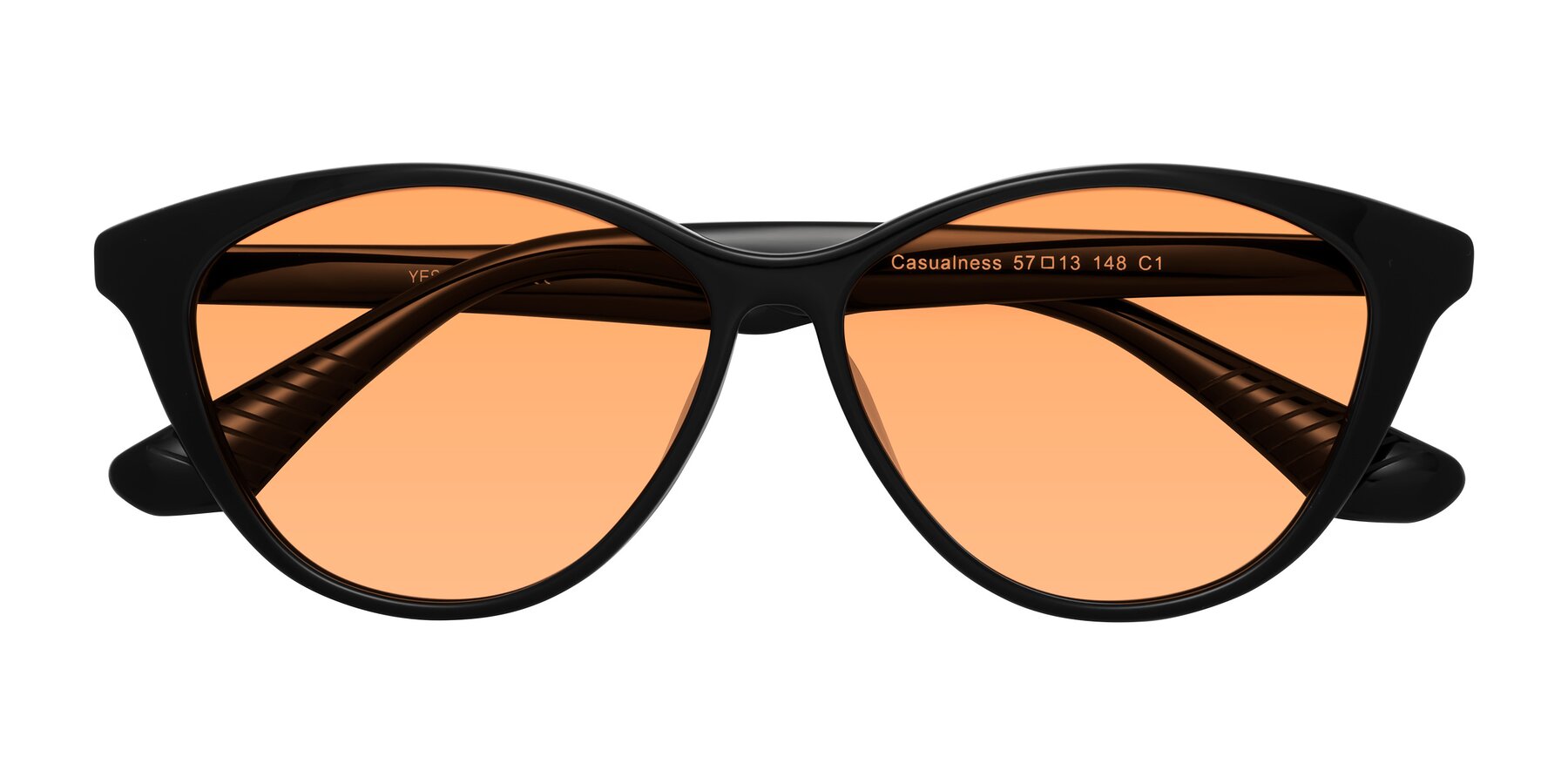 Folded Front of Casualness in Black with Medium Orange Tinted Lenses