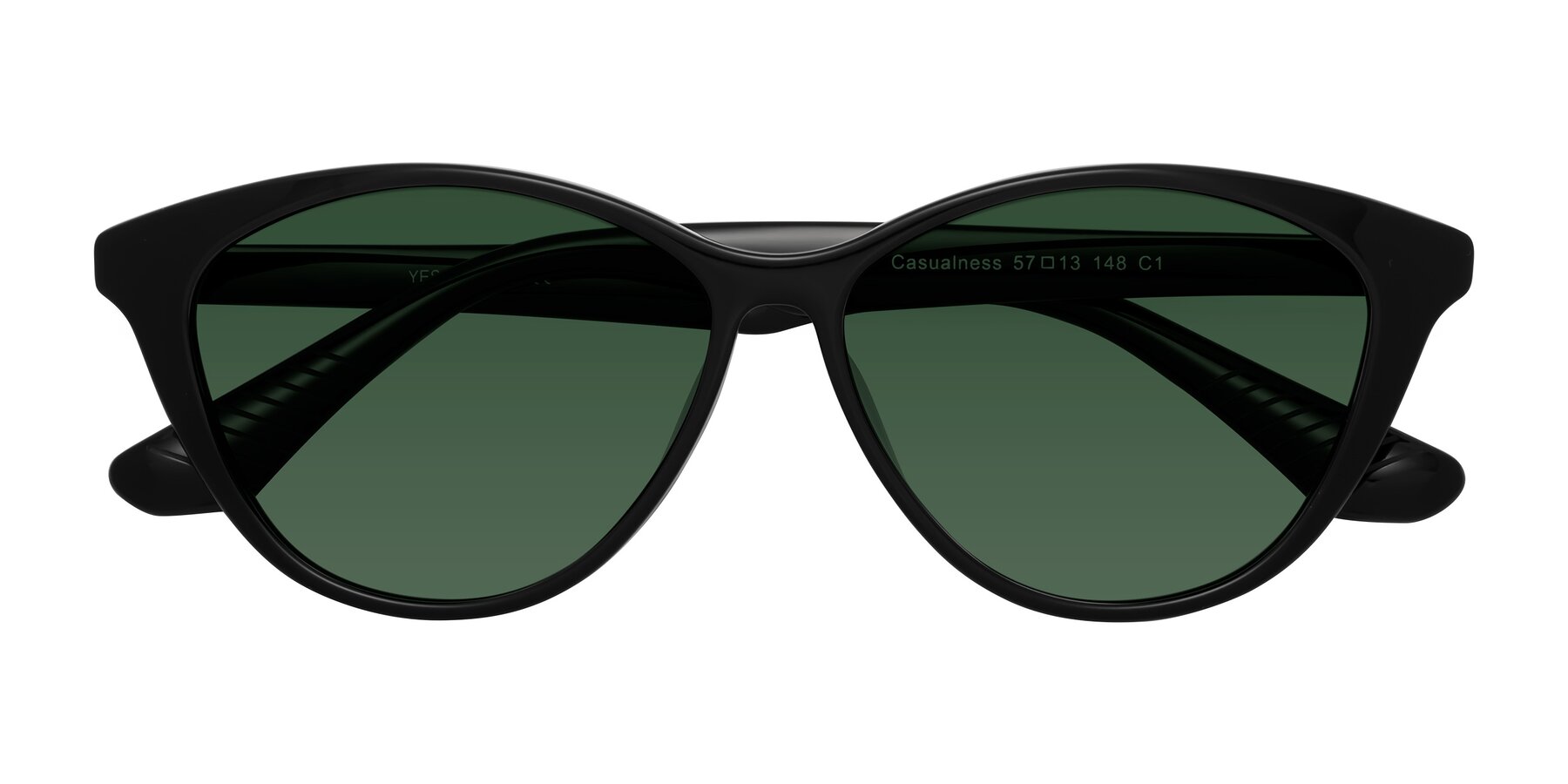 Folded Front of Casualness in Black with Green Tinted Lenses