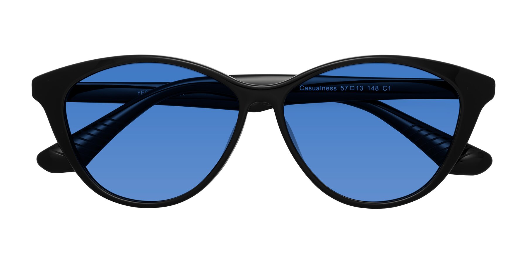 Folded Front of Casualness in Black with Blue Tinted Lenses