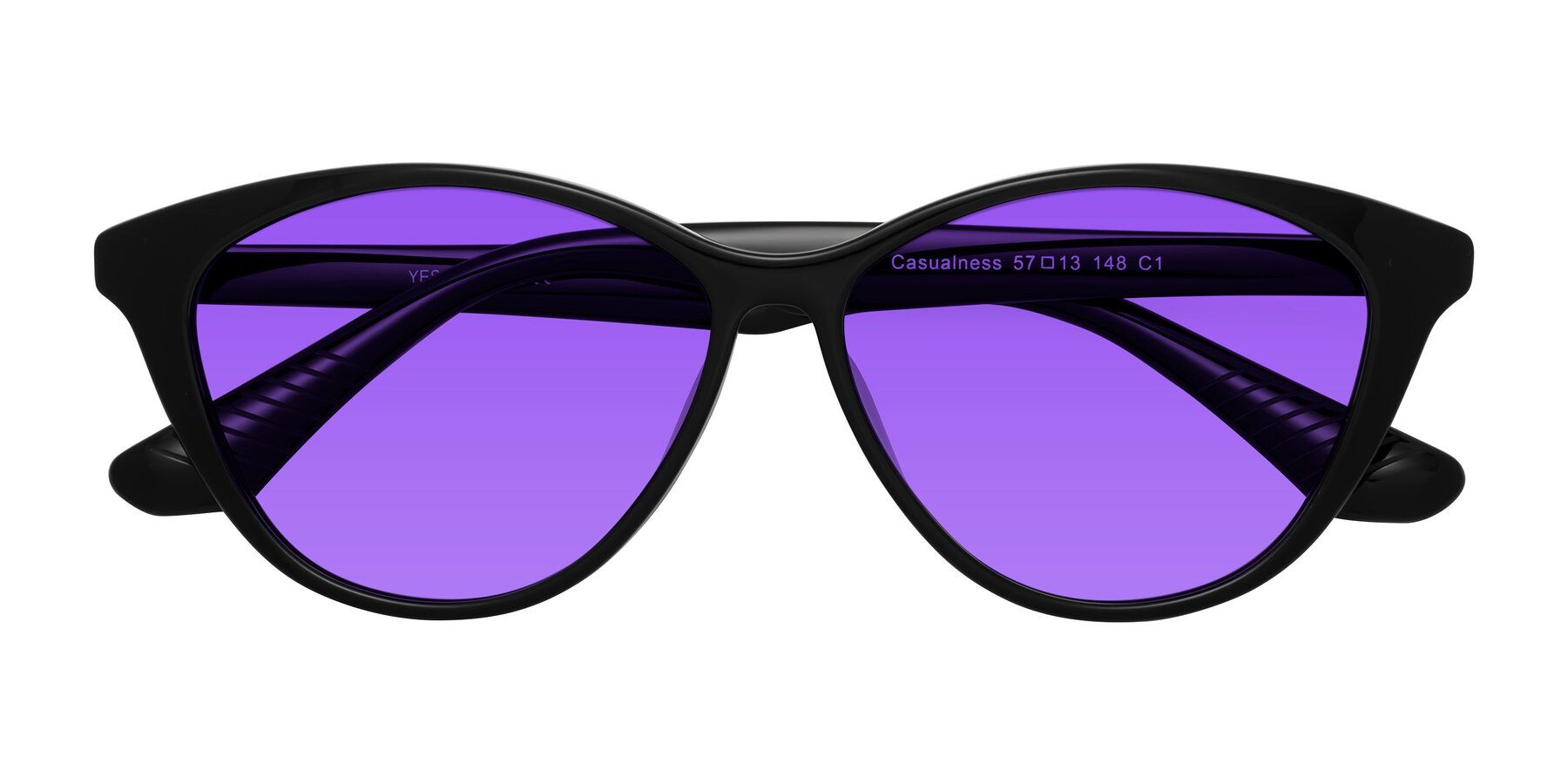 Folded Front of Casualness in Black with Purple Tinted Lenses