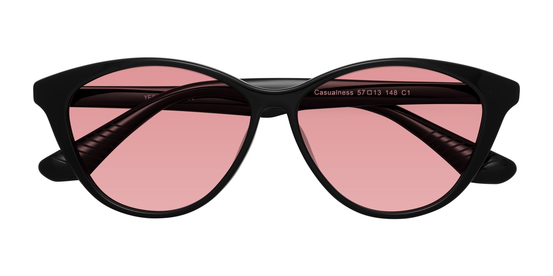 Folded Front of Casualness in Black with Medium Garnet Tinted Lenses