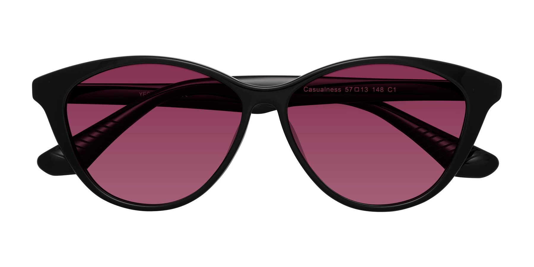 Folded Front of Casualness in Black with Wine Tinted Lenses