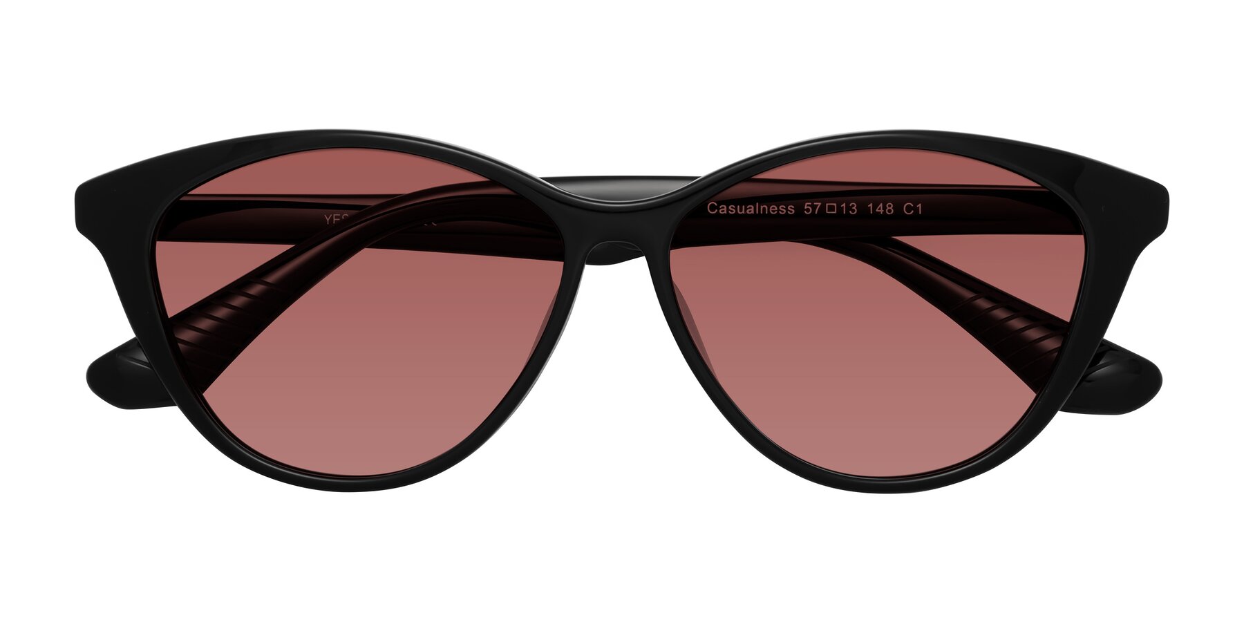 Folded Front of Casualness in Black with Garnet Tinted Lenses