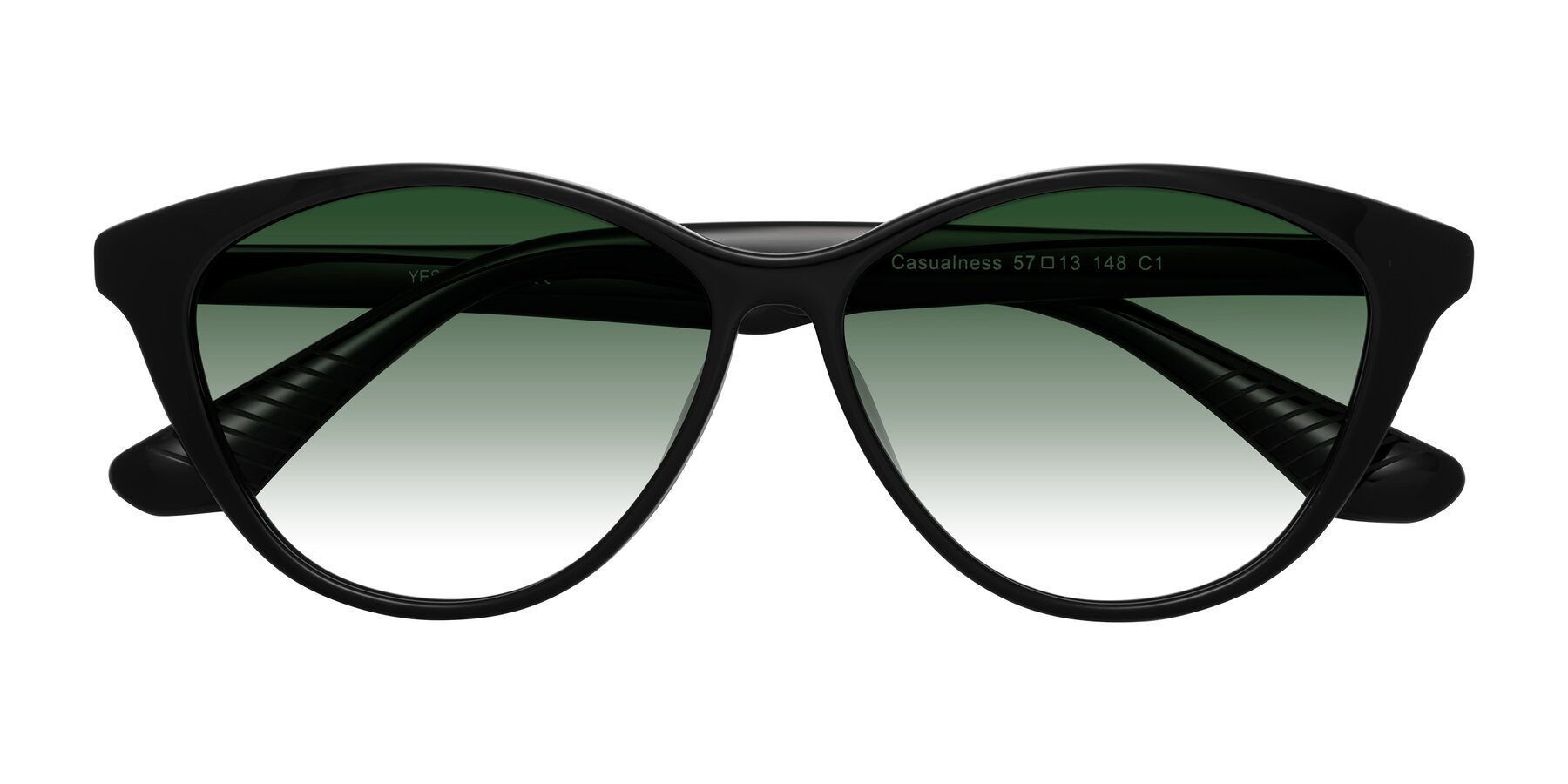 Folded Front of Casualness in Black with Green Gradient Lenses