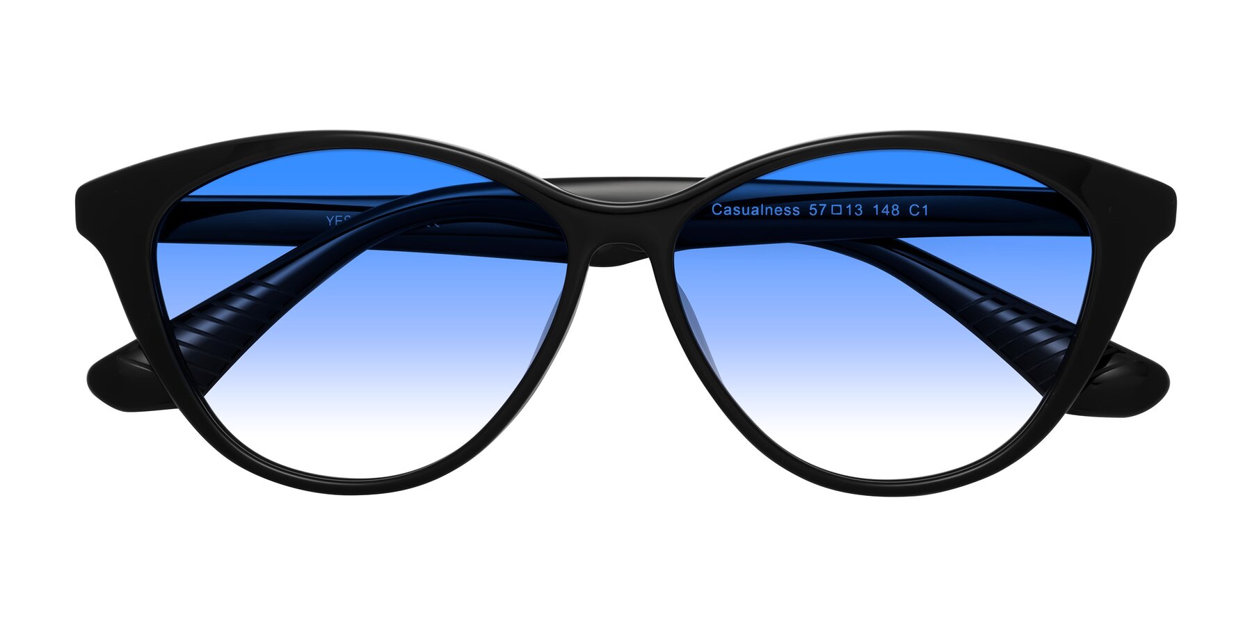 Folded Front of Casualness in Black with Blue Gradient Lenses