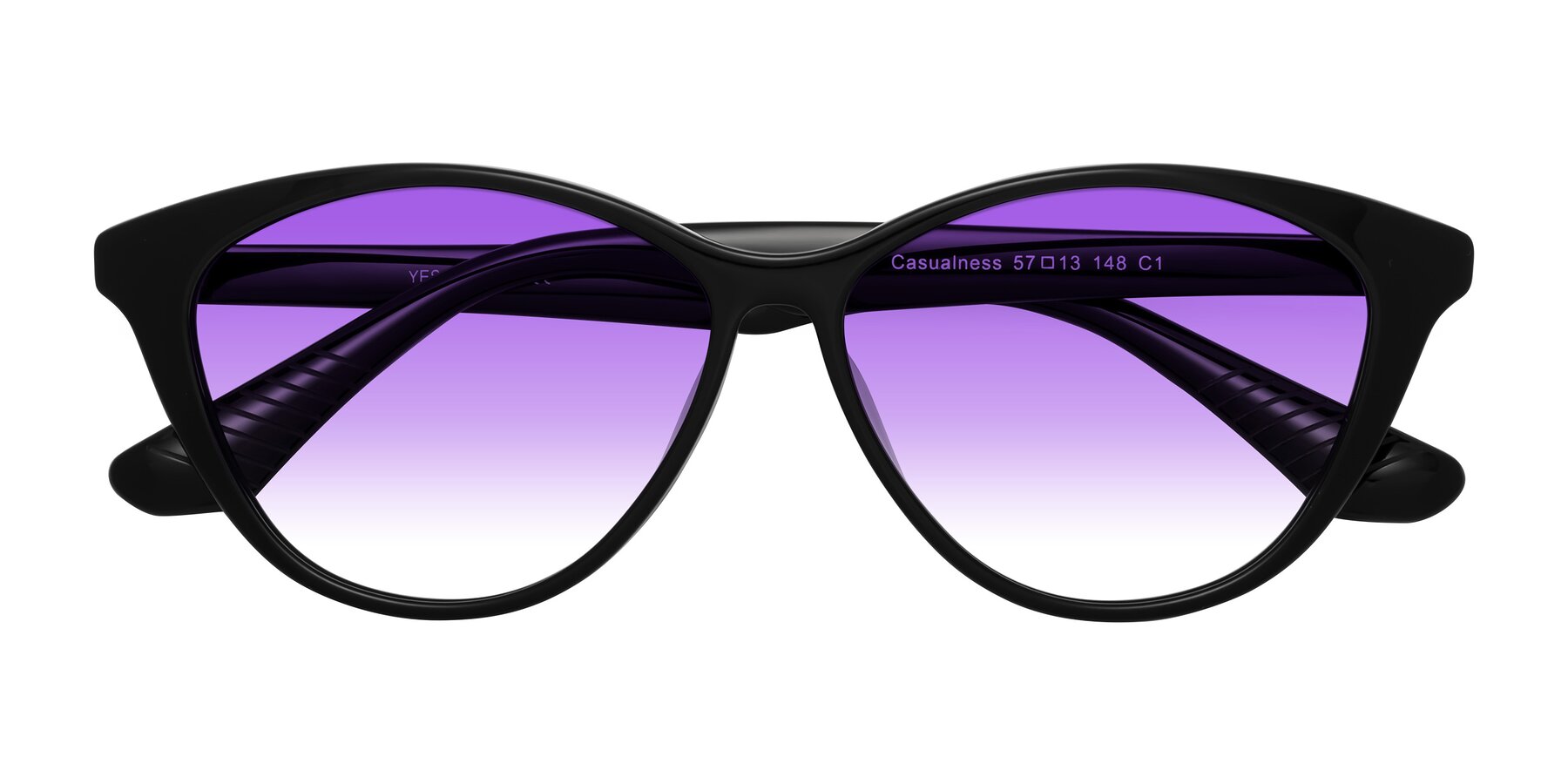 Folded Front of Casualness in Black with Purple Gradient Lenses