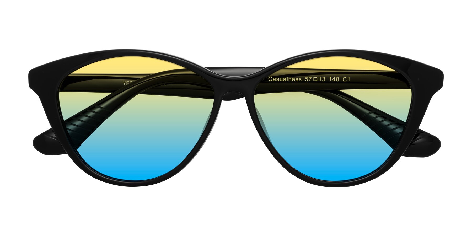 Folded Front of Casualness in Black with Yellow / Blue Gradient Lenses