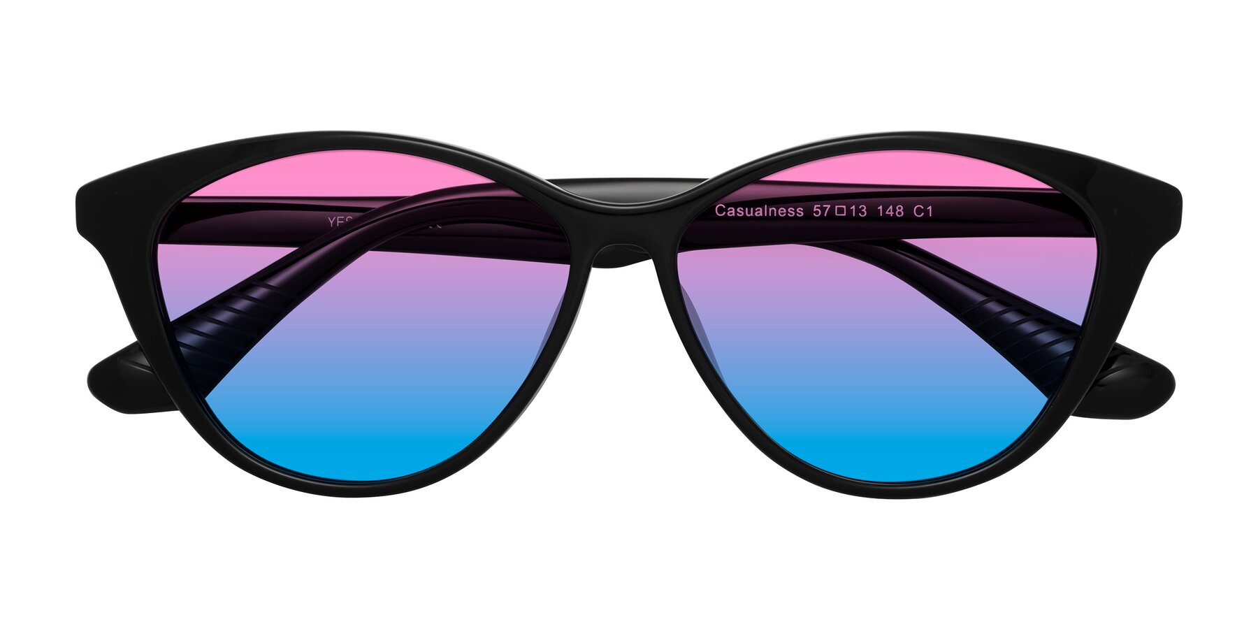 Folded Front of Casualness in Black with Pink / Blue Gradient Lenses