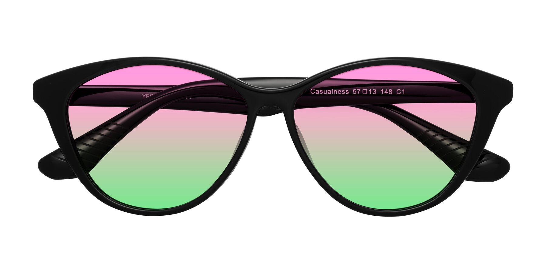 Folded Front of Casualness in Black with Pink / Green Gradient Lenses