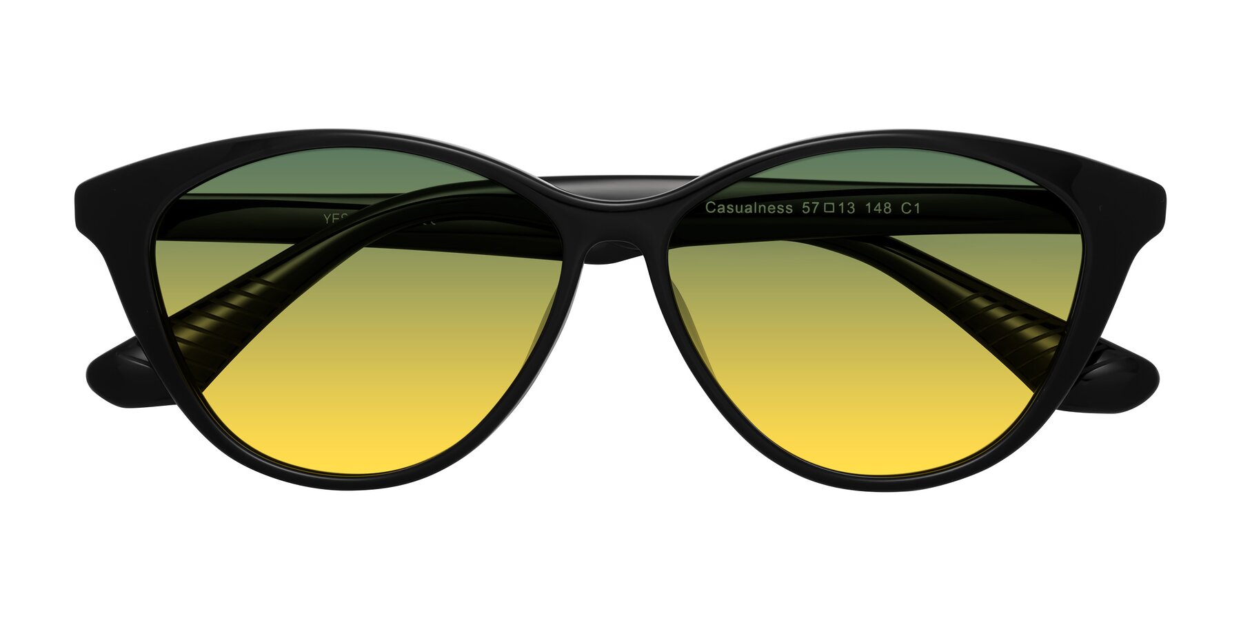 Folded Front of Casualness in Black with Green / Yellow Gradient Lenses