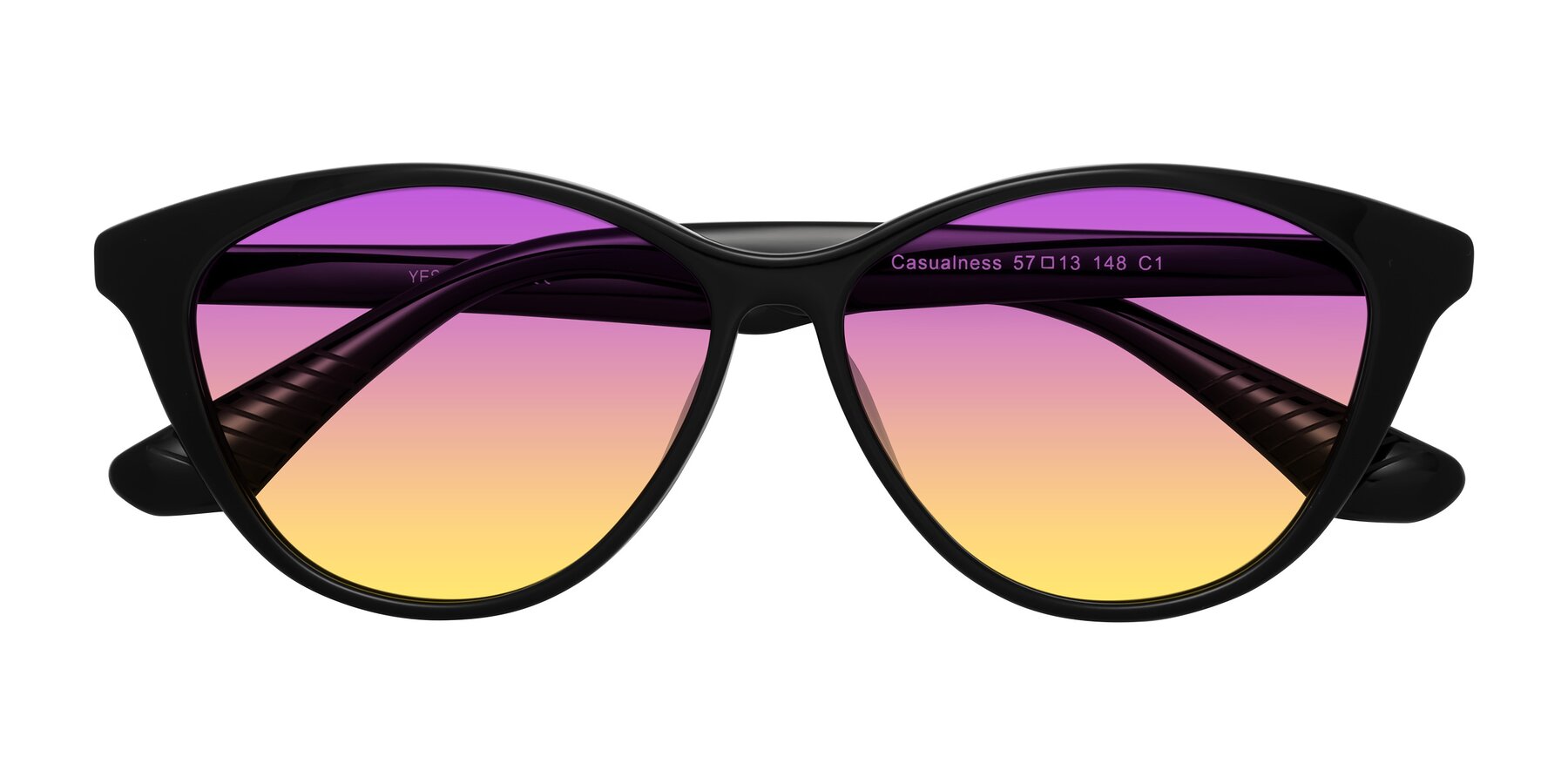 Folded Front of Casualness in Black with Purple / Yellow Gradient Lenses