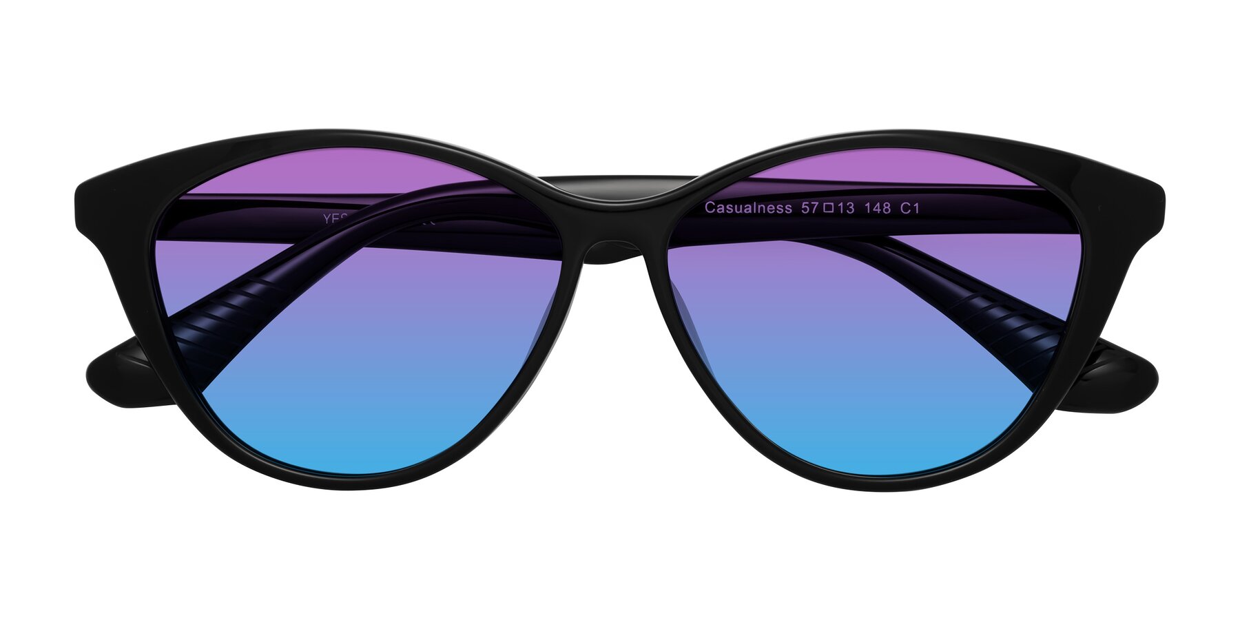 Folded Front of Casualness in Black with Purple / Blue Gradient Lenses