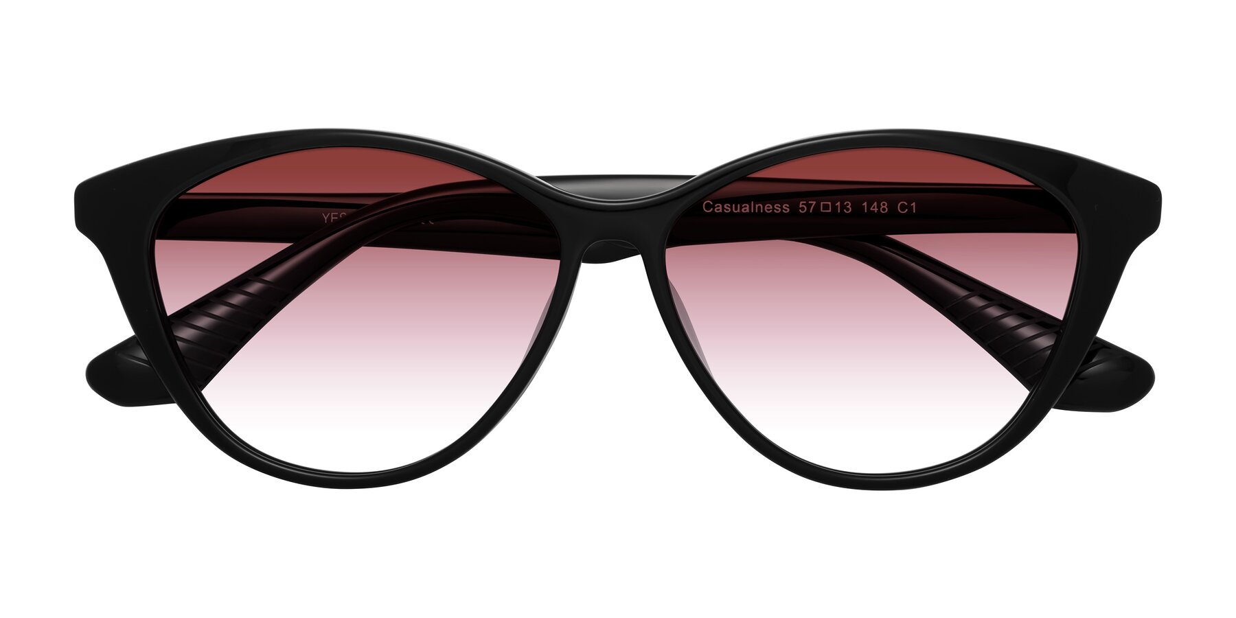 Folded Front of Casualness in Black with Garnet Gradient Lenses