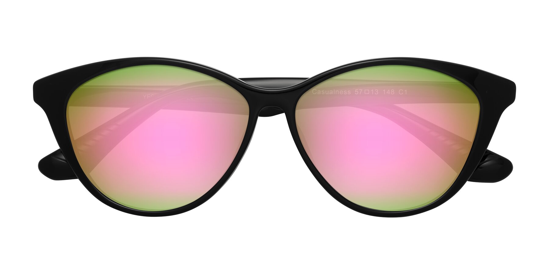 Folded Front of Casualness in Black with Pink Mirrored Lenses