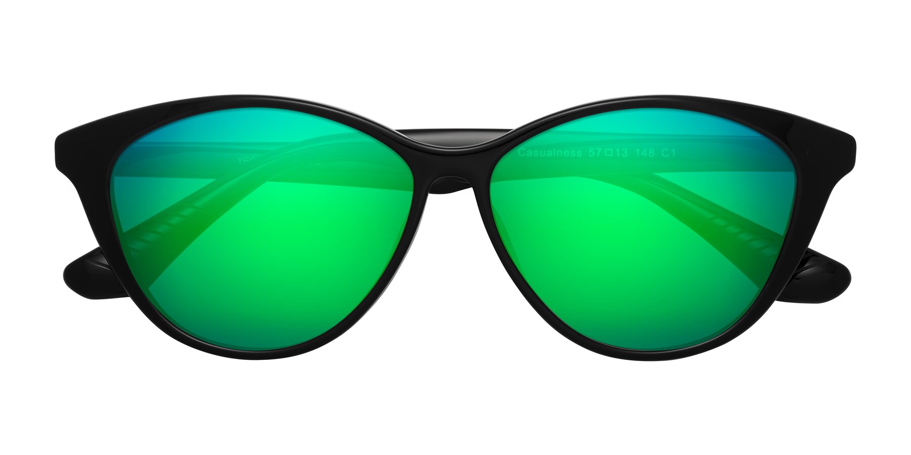 Folded Front of Casualness in Black with Green Mirrored Lenses