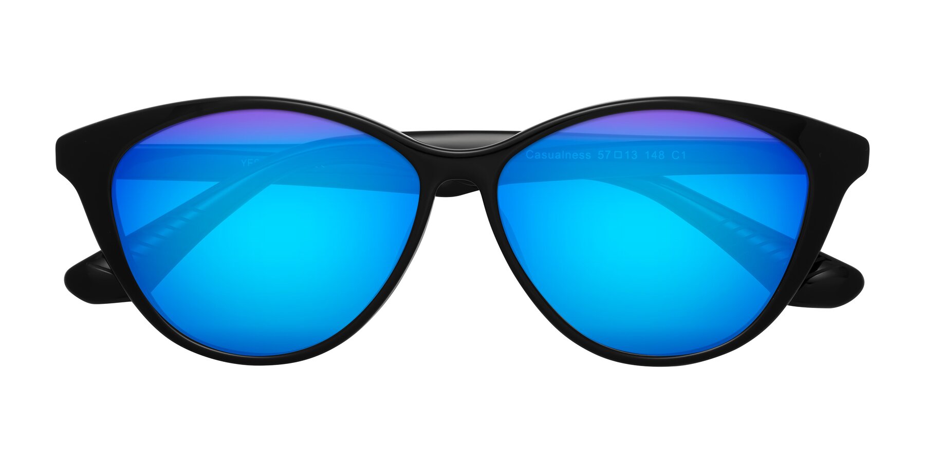 Folded Front of Casualness in Black with Blue Mirrored Lenses