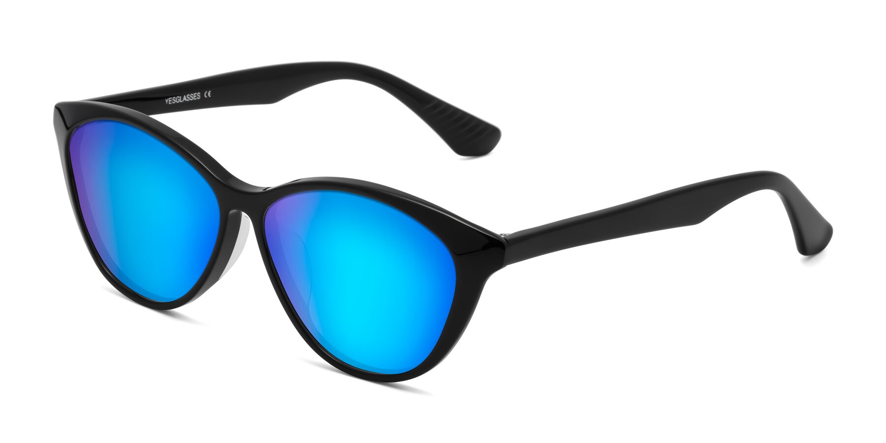 Angle of Casualness in Black with Blue Mirrored Lenses